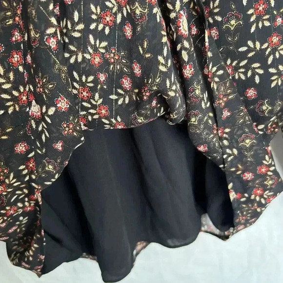 Daniel Rainn Black Floral Metallic Long Sleeve Sheer Layered Blouse Size PS - Picture 7 of 13